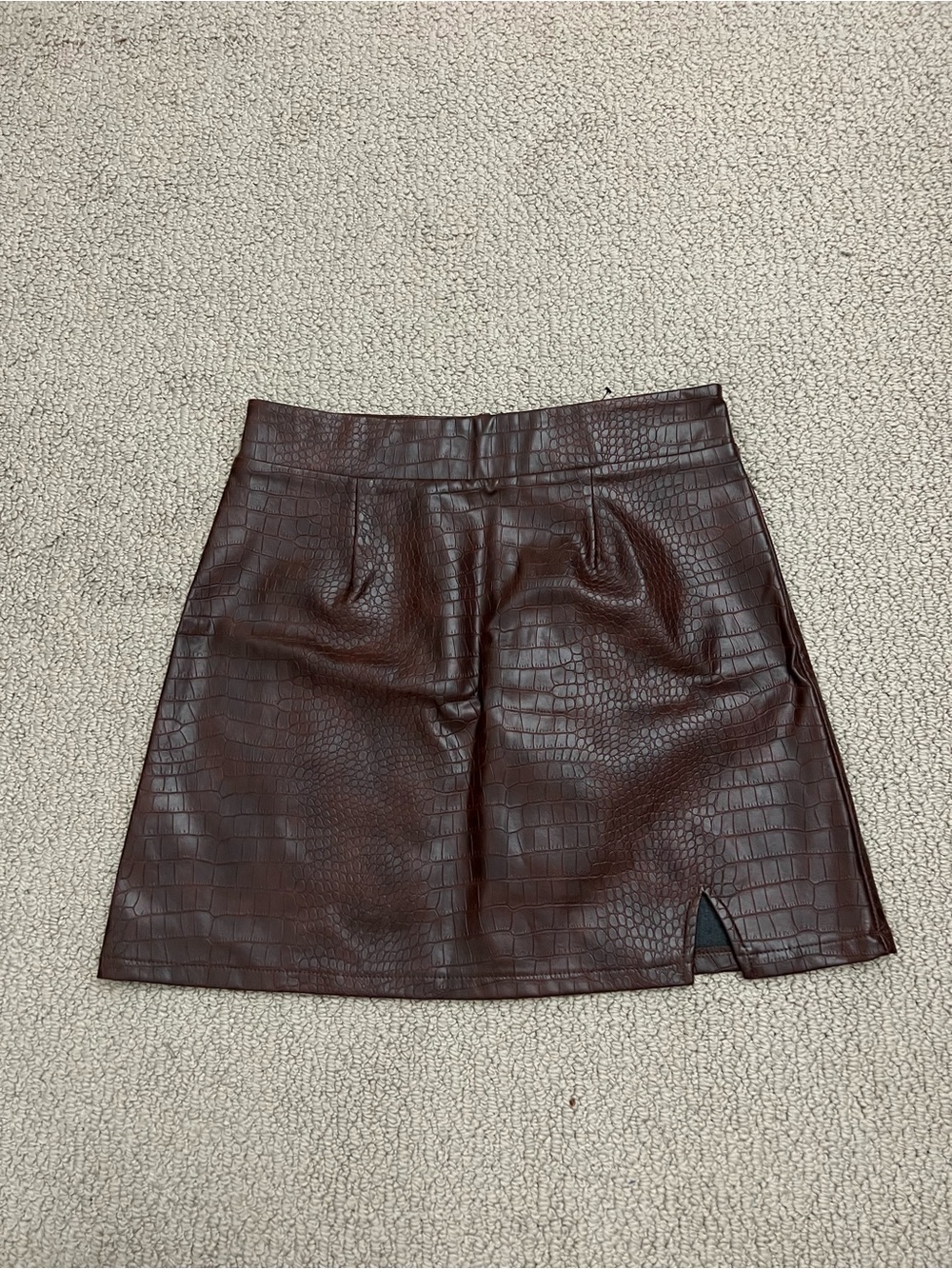 Francesca's Collections Faux Croc Mini Skirt in Dark Brown